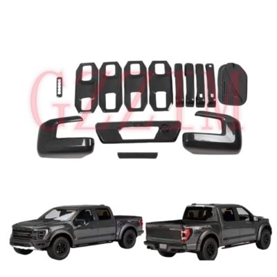 Car Door Handle Bowl Cover Light Cover Full Set Auto Body Kit For Black Carbon Fiber Accessories Car Exterior Waterproof Covers Handle Mirror Bowl Trim For Ford F150 F-150 Raptor 2023